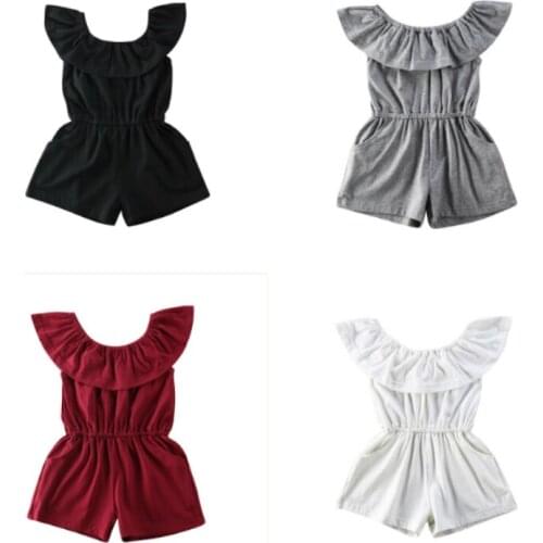 2020 New Toddler Baby Girls Fashion Romper One-Pieces Off Shoulder Casual Summer Rompers Jumpsuits Solid Color Playsuit 6M-4T