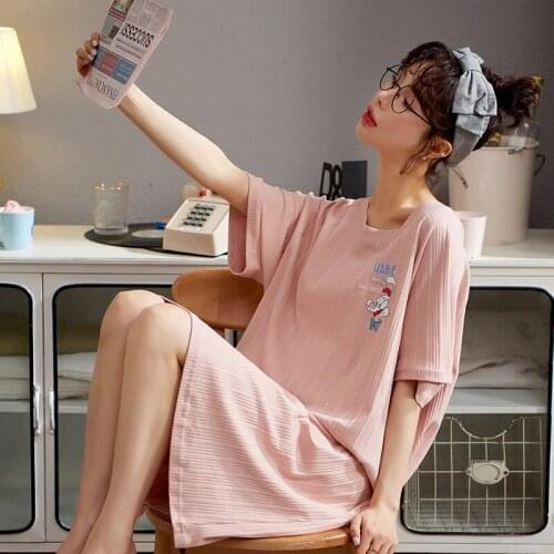 New summer Womens Cotton Homedress Nightdress Half Sleeve Nightgowns one-piece dress Sleepwear Loose fashion Home Clothing