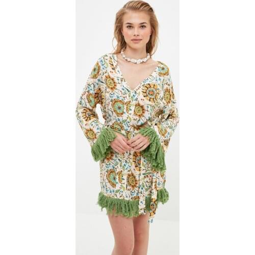 Trendyol Flower Print Tassel Detail Beach Dress TBESS21EL4231