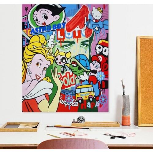 Poster of Lichtenstein Pop Art Cartoon, Hand-painted Andy Warhol oil painting,Wall Pictures for living Room home decor wall art