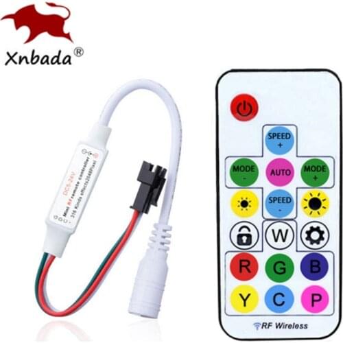 WS2811 WS2812B SK6812 Led Pixels Strip Light Controller DC MINI 17Keys RF Lock Remote Control 366Modes Change DC5-24V