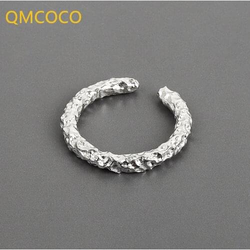 QMCOCO 925 Sterling Silver New Simple Design Irregular Grain Rings Retro Simple Round Opening Handmade Ring Fashion Fine Jewelry