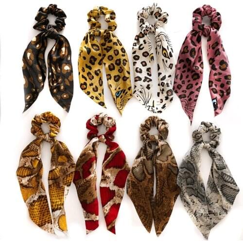 Punk Style Women Chic Leopard Print Hair Scrunchies Winter Snake Print Ribbon Hairbands Hair Accessories