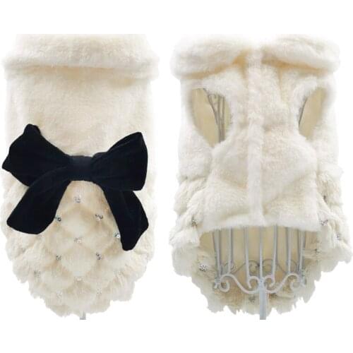 Luxury Cute Dog Clothes Elegant Luxury Fur Winter Overcoat Cat Clothes Bowknot Chihuahua Thicken Warm Sweater Cotton Dogs Coat