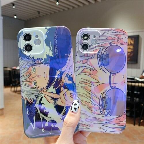 Laser Jujutsu Kaisen Gojo Silicon Case for iPhone 11 12 Pro Max 8 7 Plus Xr Xs Max X SE 2020 12 Soft Back Cover Coque Capa