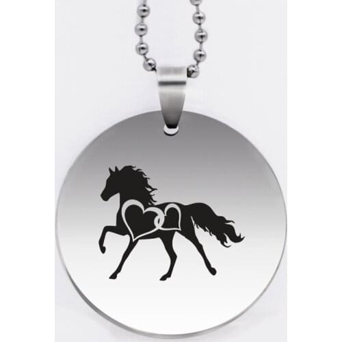 Ufine jewelry running horse with two hearts pendant army card round disc stainless steel customed necklace N4533
