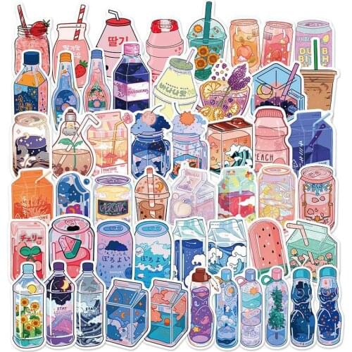 10/50PCS Ins Style VSCO Aesthetic Drink Stickers for Laptop Phone Case Luggage Wall Kids Girl Gift Cartoon Vinyl Graffiti Decals