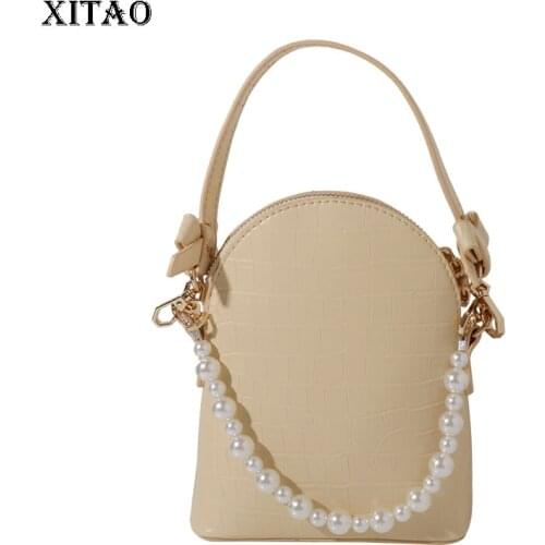 XITAO Solid Color Women Top-handle Bag Beaded Splicing Portable Crossbody Shell Bag 2021 Fashion Simplicity All-match CLL1675