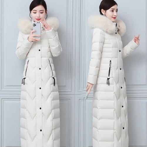 White Duck Down Jacket Female Winter 2021 Hooded Real Fox Fur Collar Coat Women Plus Size 4XL Long Parkas Manteau Femme Gxy170