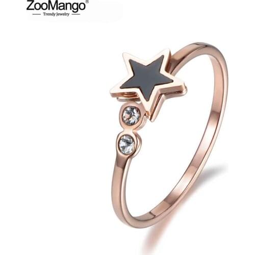 ZooMango Trendy Stainless Steel Star Shape Rings For Women Rose Gold Cubic Zirconia Female Ring Accessories Jewelry ZR18010