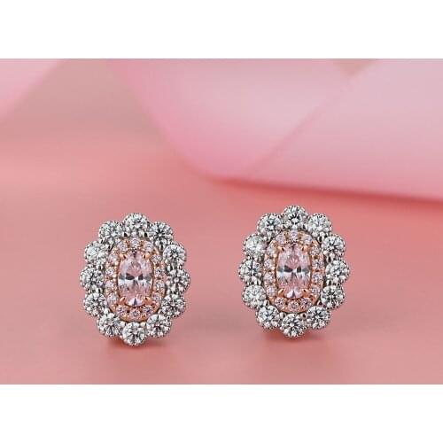 Trendy 925 Sterling Silver Pave Full Oval Carbon Diamond Earrings for Women Korean Jewelry 2021 Cute White Gold Stud Earrings