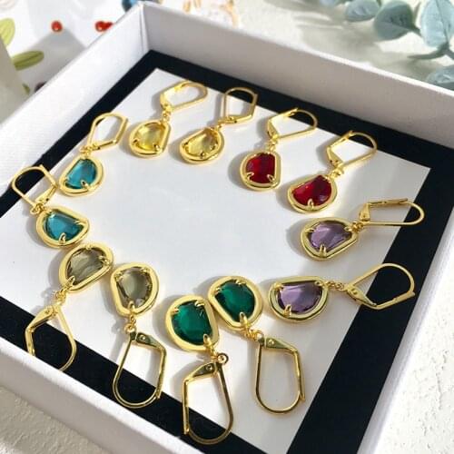 SLJELY High Quality Fashion Colorful Candy Crystal Irregular Earrings Gold Color Hoop Earrings Women Wedding Party Fine Jewelry