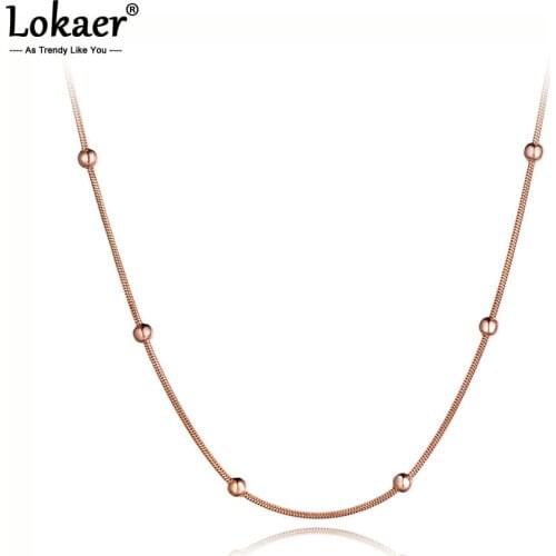 Lokaer Trendy Rose Gold Color Round Beads Chain & Link Necklaces Jewelry Titanium Steel Choker Necklace For Women Collier N19079