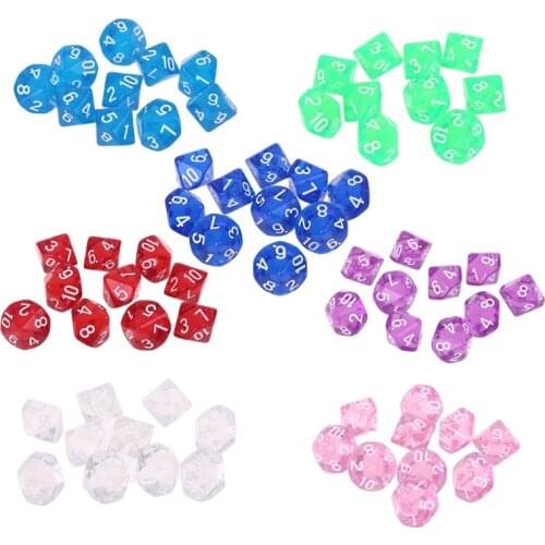 10pcs/set Acrylic Polyhedral Transparent Dice Colors 10 Sided Dices Table Board Playing Game