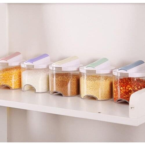 5 Pcs Transparent Seasoning Jar Colorful Cover Seasoning Box Kitchen Tool Salt Pepper Seasoning Bottle Storage Box Container