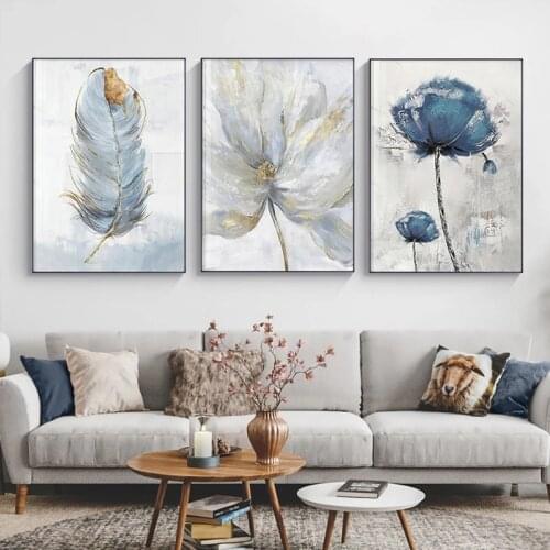 Abstract Scandinavian Flower Feather Wall Art Canvas Painting Print Wall Picture For Home Room Decor (No Frame)