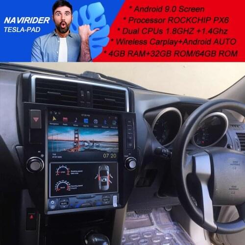 PX6 Six Core Car Android 9 GPS Navigation Multimedia Player For Toyota Prado 2011 Deluxe Tesla Carplay Radio Head Unit