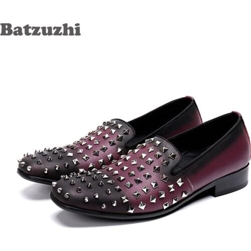 Batzuzhi Fashion Casual Leather Men Shoes Luxury Designers Rivets Loafers Man zapatos de hombre Purple Leather Party Shoes Male