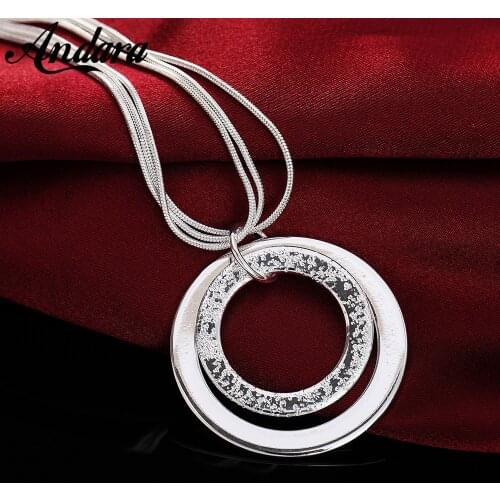 Fashion 925 Sterling Silver Necklace Round Pendant Multi-Layer Snake Chain Necklace Clavicle Chain For Women Jewelry Gifts