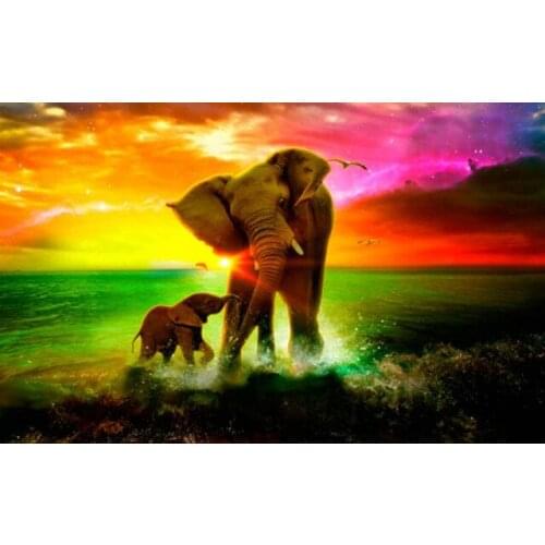 Diy 3d diamond painting picture of rhinestones canvas Elephant playing in the water diamond mosaic diamond embroidery animals