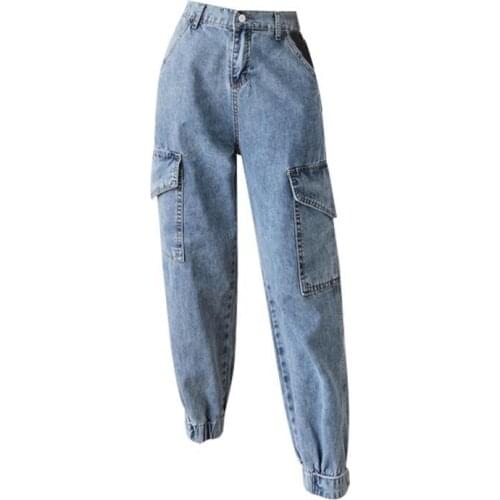 High Waisted Jeans Cargo Pants Womens Loose Baggy Jeans Women Summer Ankle Banded Pants Harem Pants Thin Fashion Woman Jeans