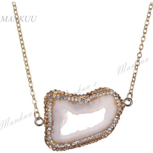 Hot Irregular Shape Druzy Drusy Pendant Brazil Agates Geode Micro CZ Paved Pendant Necklace Women Fashion Jewelry Charm Pendant