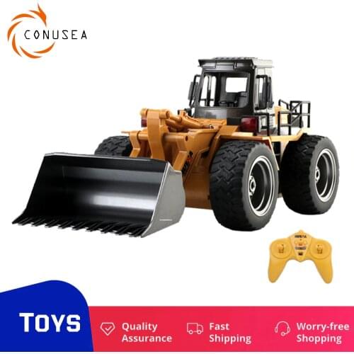 Huina 1:18 Rc Truck Alloy Shovel Loader Tractor 2.4G Radio Control 4 Wheel Bulldozer 4Wd Construction Vehicle Toys for Boys Kid