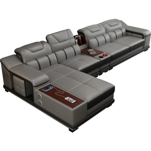 Italian living room corner large and small family combination sound modern simple leather sofa