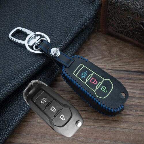 Leather Car Key Protect Case For Ford Fusion Fiesta Escort Mondeo Everest Ranger Auto Full Cover Shell Accessories Ring Covers