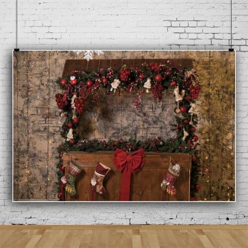 Laeacco Vintage Christmas Old Brick Wall Fireplace Backdrop For Photography Baby Portrait Background Photo Backdrop Photostudio