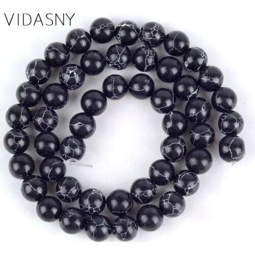 Lmitation Natural Black Turquoises Stone Beads For Jewelry Making 4 6 8 10 12mm Round Loose Beads Diy Necklace Bracelet 15