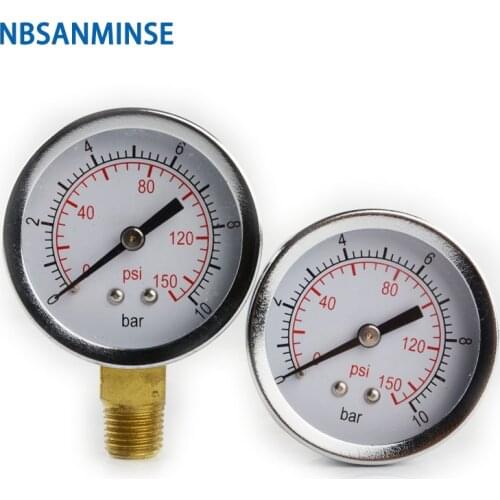 NBSANMINSE SMCB General Purpose Pressure Gauge 1/4" G / NPT 2 inch 50mm Metal Pressure Gauge 10Bar 150 Psi Pneumatic Air Gauge