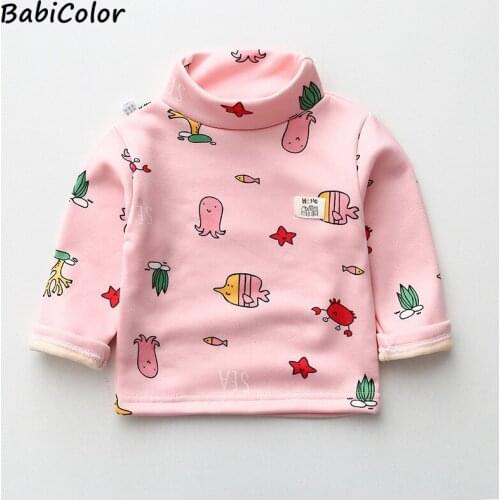 New Spring Autumn Baby Girls Sweatshirts Children Cartoon Animal Long Sleeve Plus fleece Sweater Kids turtleneck sweater 1-6Year