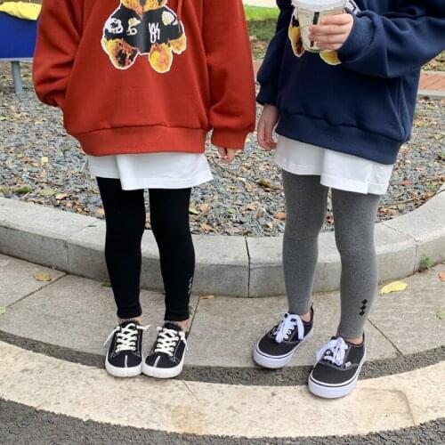 Autumn And Winter Childrens Pants Girls Warm Casual Leggings Solid Color Classic Cotton Embroidered Leggings