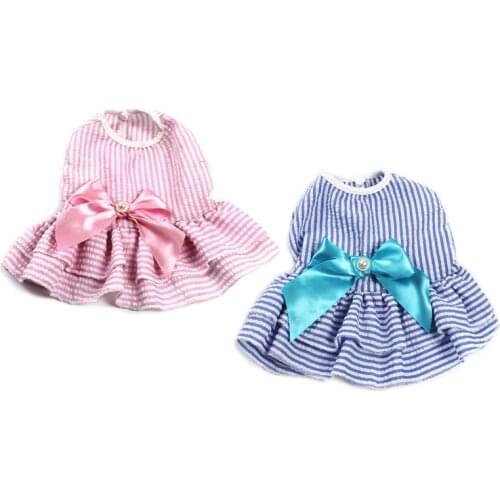 Pink Blue Stripe Dresses for Small Dogs Summer Cotton Blend Shirt Clothes for Chihuahua Poodle Tutu Princess Puppy Dress 10E