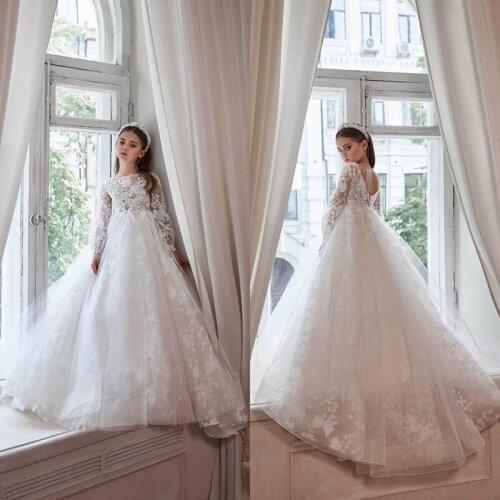 Princess Lace Flower Girl Dresses Jewel Neck Appliqued A Line Girls Pageant Dresses 2021 Toddler Infant Clothes Little Girls Bir