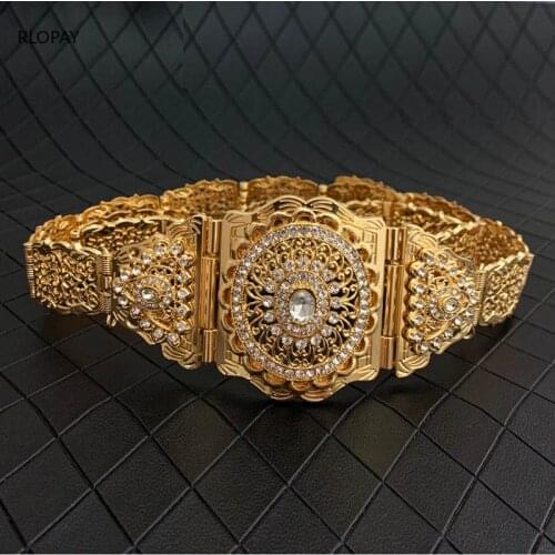 Luxury Gold Wedding Sash Arabic Bride Designer Belt Crystal Wedding Belts Adjustable Long Chain Bridal Belts and Sashes