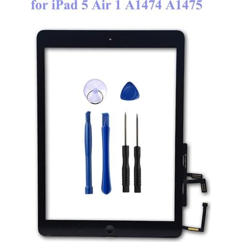 LCD Touch Screen Digitizer Front Glass Display with Home Button Adhesive Camera Bracket Tools for Apple iPad 5 Air A1474 A1475