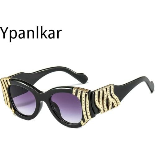 Trendy Personality Metal Square Sunglasses Women Luxury Brand Designer Retro Large Frame Sun Glasses Men Cat Eye Shades