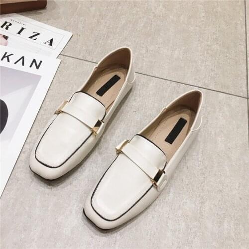 Black Womens Shoes European British Fashion Small Leather Shoes Woman Spring PU Oxfords Buckle Casual Flats Loafers