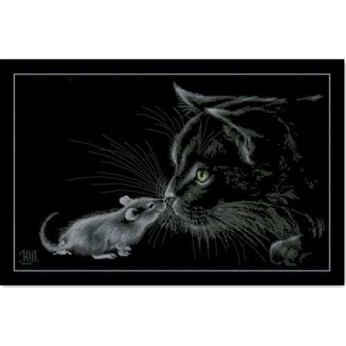 Cat and mouse cross stitch package animal 18ct 14ct 11ct black cloth cotton thread embroidery DIY handmade needlework