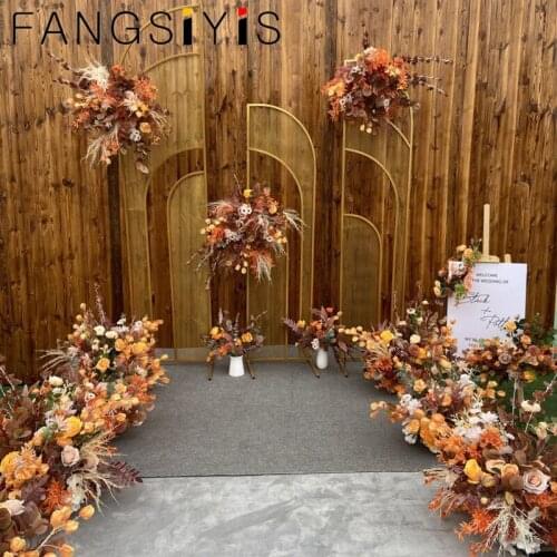 Event stage background decoration fake flowers autumn series artificial flowers flower arrangement wedding flower road lead deco