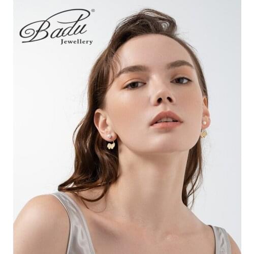 Badu 2021 New Arrival Trendy Simulated-Pearl Shiny Crystal Bowknot Women Drop Earrings Elegant Sweet Korean Earrings Jewelry