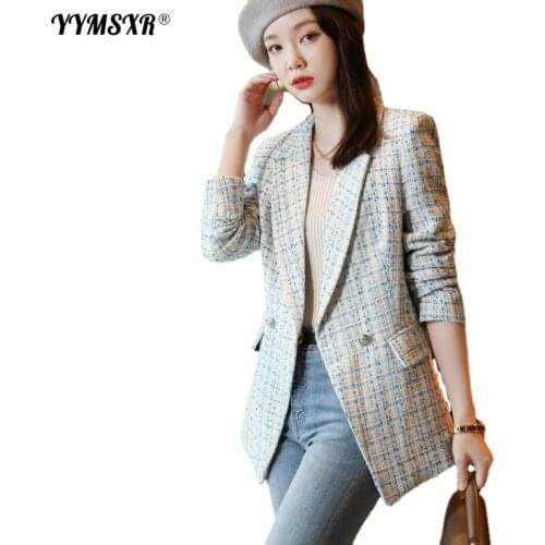 S-4XL Large Size Suit Office Womens 2021 Autumn and Winter New Professional All-match Lattice Long-sleeved Ladies Jacket