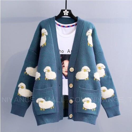 Small fresh cartoon sweater jacket women 2020 Autumn Winter new fashion loose outer wear knitted single-breasted cardigan coat62