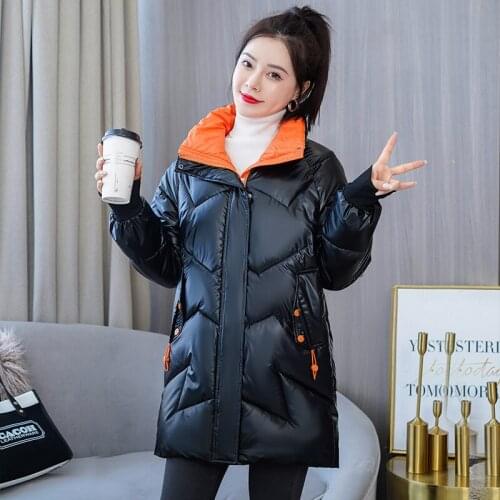 Women Winter Glossy Long Down Jacket Plus Size Quilted Cotton Padded Parkas for Female Stand Collar Thick Puffer Zipper Coat