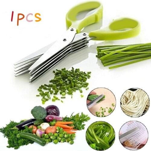 1pcs 5-layer kitchen scissors, 15 cm long, used to cut basil, rosemary, green onions, herbs, washing spices, kitchen tools