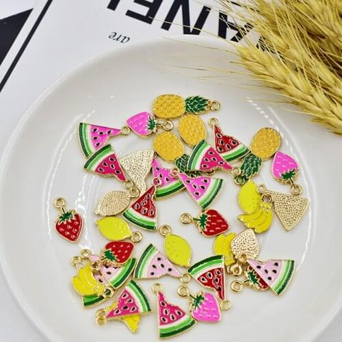 MRHUANG 10pcs/lot Fruite Watermelon Pineapple lemon Strawberry Metal Enamel Charms Fit DIY Bracelet Jewelry Accessory