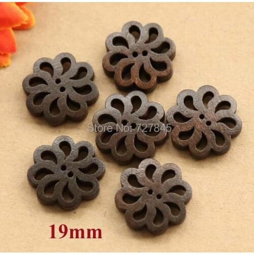 19mm Dark brown flower design wooden button for DIY, Handmade buttons for craft, Wholesale (SS-k1719-493)