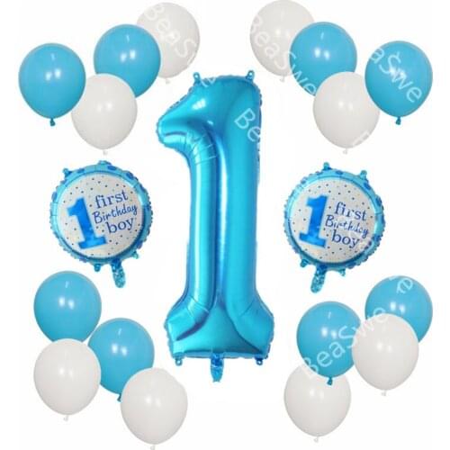19pcs/lot Birthday Balloons Number Pink Blue 1 Foil Balloons 1st Baby Shower Girl Boy First Birthday Party Decor Globos Balons